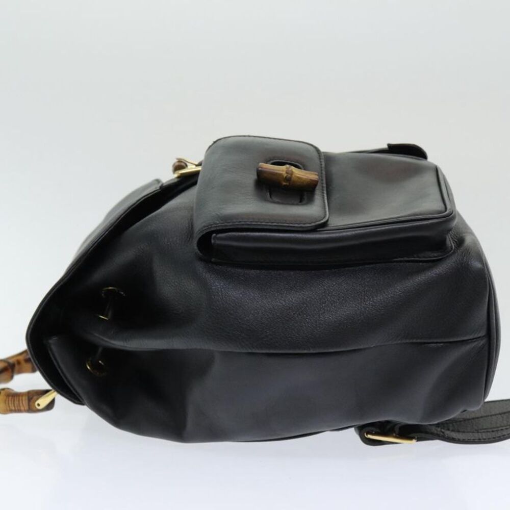 Gucci Vintage Bamboo Backpack Leather Black Leather Backpack Bag - Picture 4 of 16
